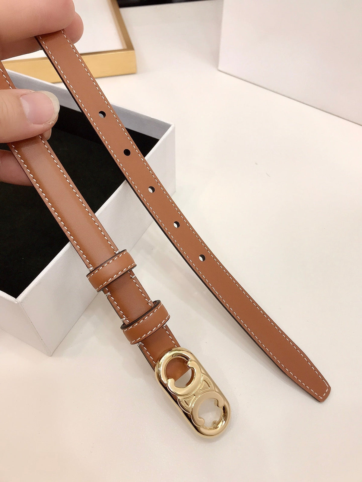 CL Gold 18mm Triomphe Enamel Saddle Brown Cowhide 608385