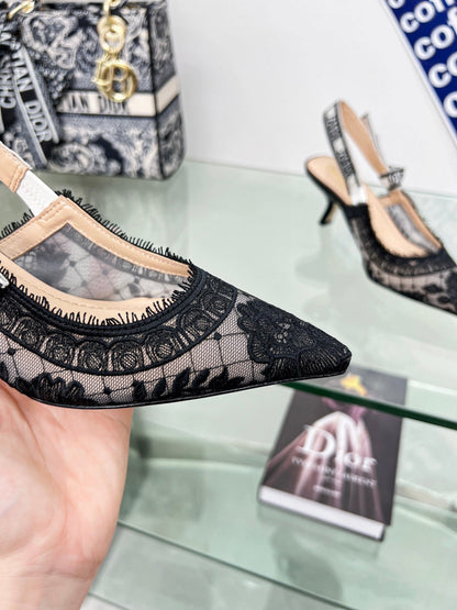 cd slingback pump 65 transparent mesh embroidered black flower moitf