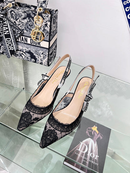 cd slingback pump 65 transparent mesh embroidered black flower moitf