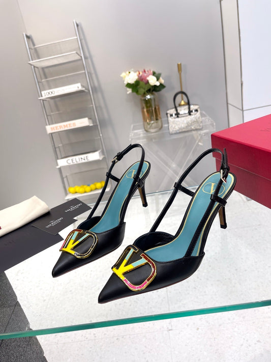 VT Vlogo Signature 75mm Black Slingback Sheepskin