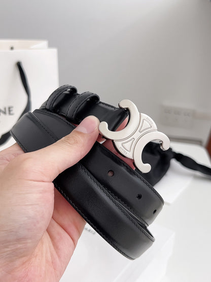 CELINE 26S BELT 25 MM IN BLACK CALFSKIN 672025