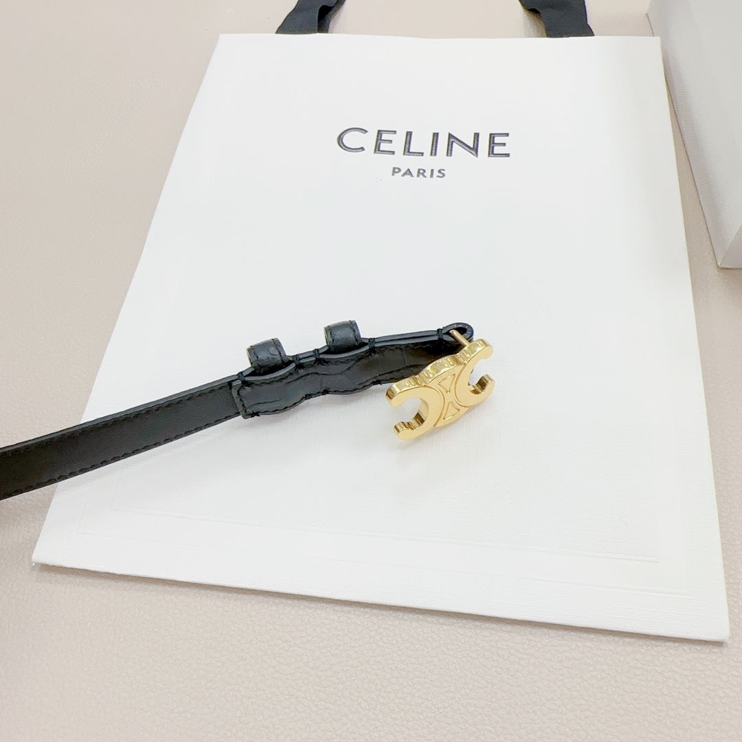 CEL Gold Buckle Belt 18mm Black Calfskin 176702