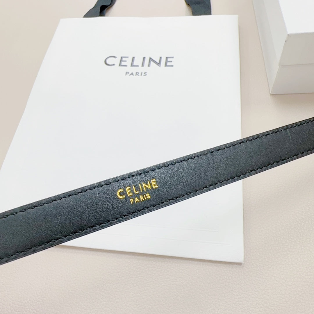 CEL Gold Buckle Belt 18mm Black Calfskin 176702