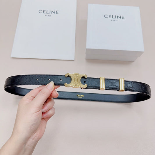 CEL Gold Buckle Belt 25mm Black Calfskin 176706