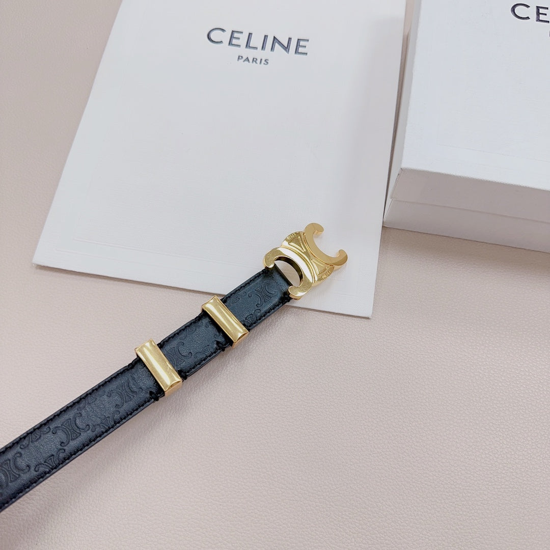 CEL Gold Buckle Belt 25mm Black Calfskin 176706