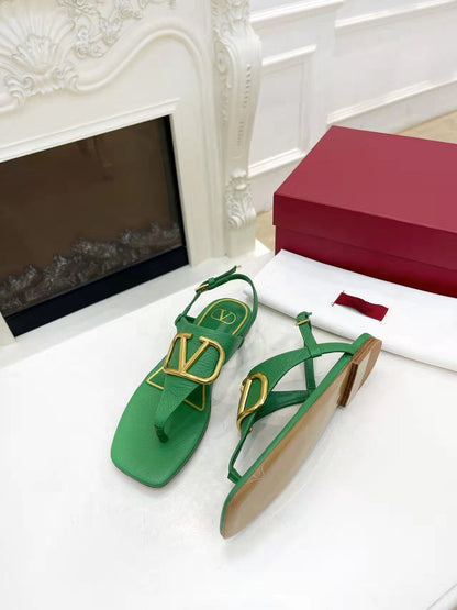 Valentino 25C Thong Sandal Green Sheepskin 239506