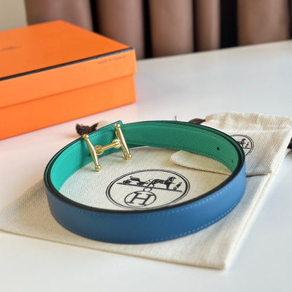 HM Gold Mors H buckle & Reversible 24 mm belt Blue Green leather 125357