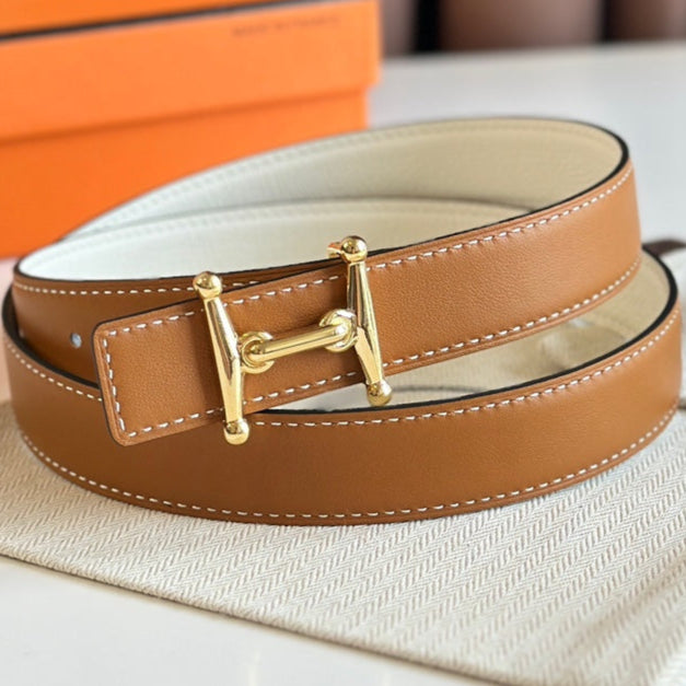 HM Gold Mors H buckle & Reversible 24 mm belt Brown White leather 125364