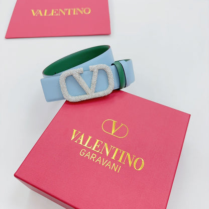 Garavani Reversible VLogo Signature Belt 40mm Blue Green Leather 200698
