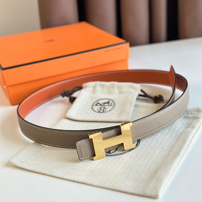HM Gold Constance & Reverible Belt Brown Etoupe Leather 125371