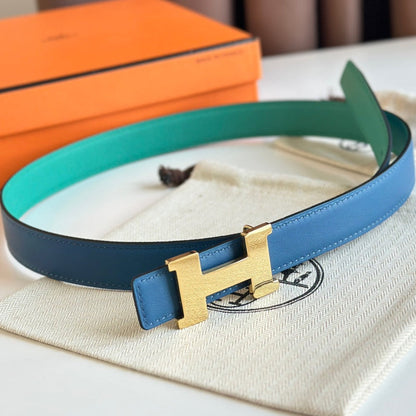 HM Gold Constance & Reverible Belt Blue Green Leather 125374