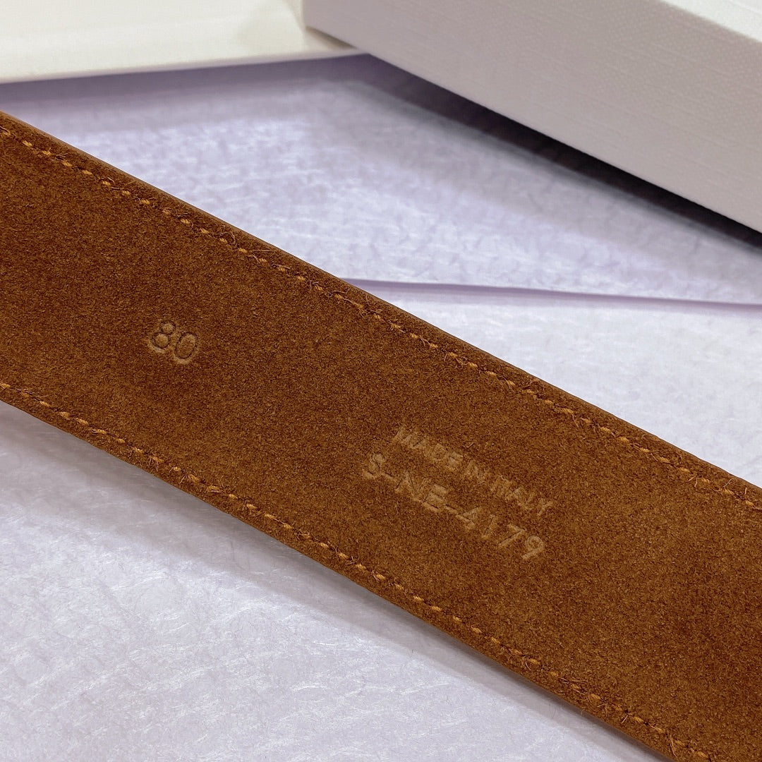 CL LARGE 35MM TWIN TRIOMPHE BELT IN BRONZE BROWN CALFSKIN GOLD HARDWARE