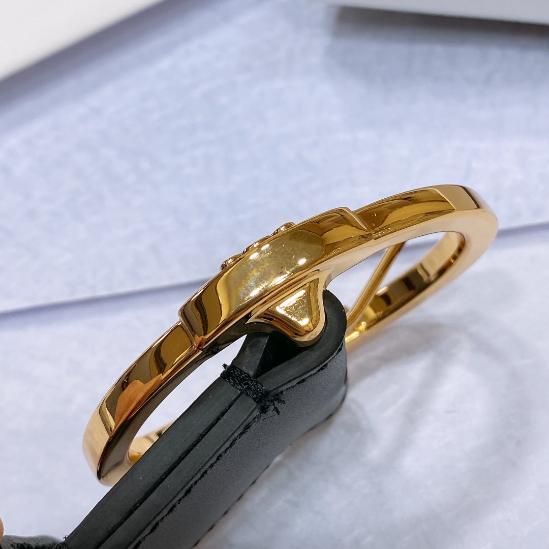 CL LARGE 35MM TWIN TRIOMPHE BELT IN BLACK CALFSKIN GOLD HARDWARE