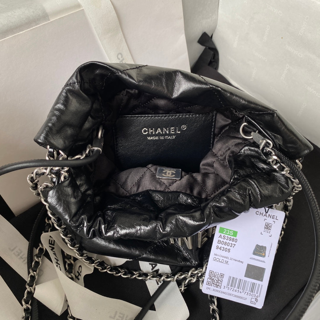 CC 24S Hobo 22 Bag 20cm Black Aged Lambskin