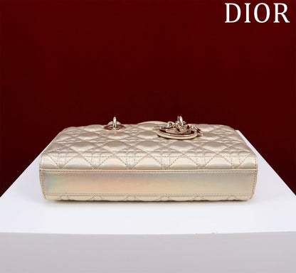 medium lady d-joy 26 beige metalic lambskin