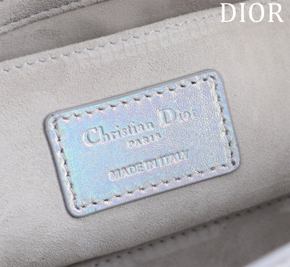 medium lady d-joy 26 silver metalic lambskin
