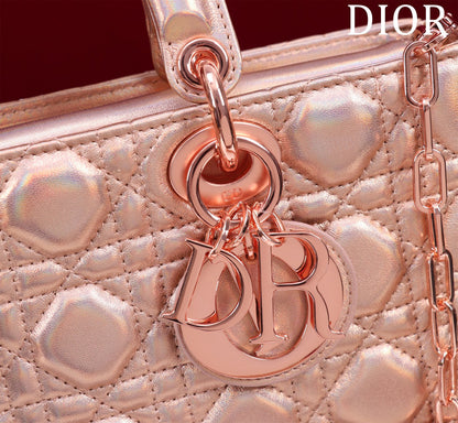 medium lady d-joy 26 rose metalic lambskin