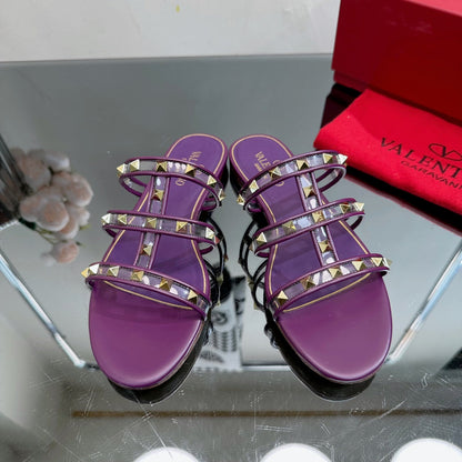 VT 25 Rockstud Flat Sandals Purple PVC Sheepskin
