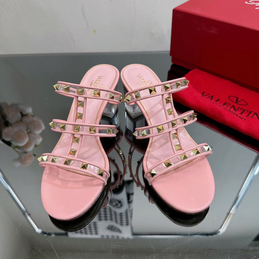 VT 25 Rockstud Sandals 65mm Pink PVC Sheepskin