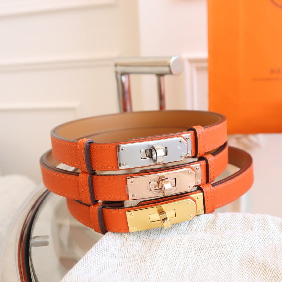 hm kelly belt 18mm orange epsom leather