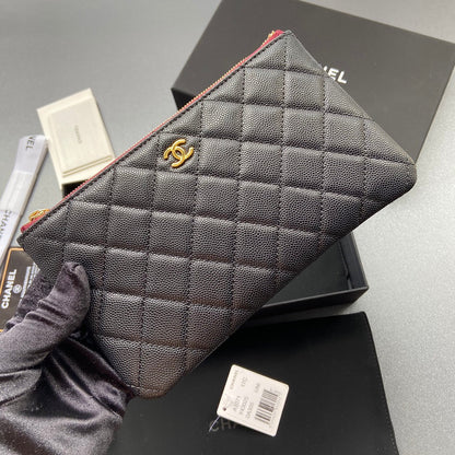 cc zipped wallet 20cm black quilted caviar gold hardware