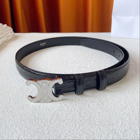 CELINE 26S BELT 25 MM IN BLACK CALFSKIN 666345