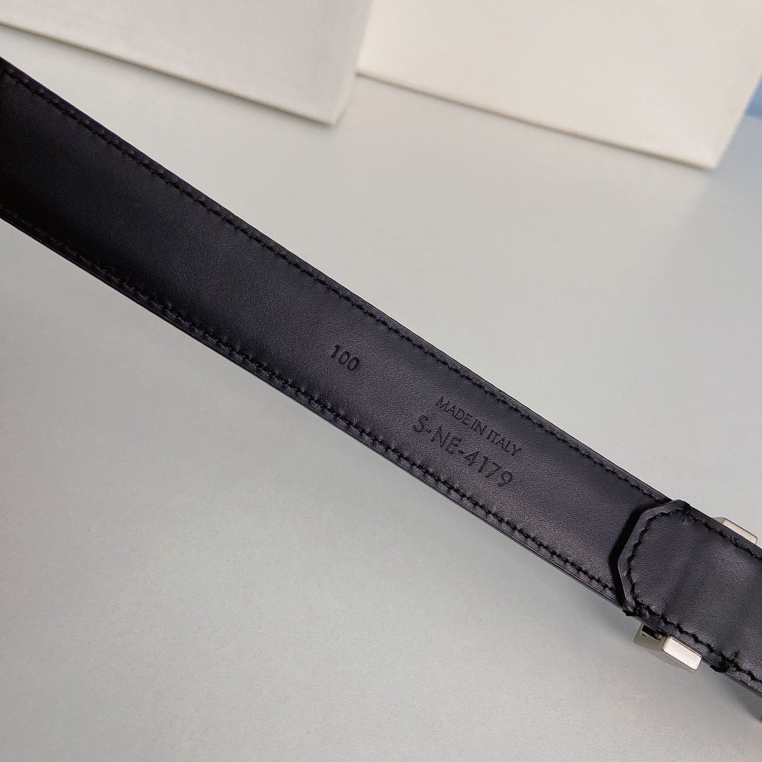 Medium Spike Belt 25mm Black Calfskin Loop Silver Silver Finishing