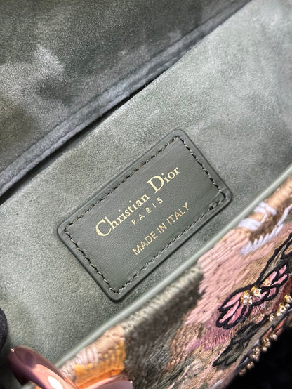Dior 2026 Embroidered Floral Bag 26cm Green Mix Colors Fabric Leather 158565