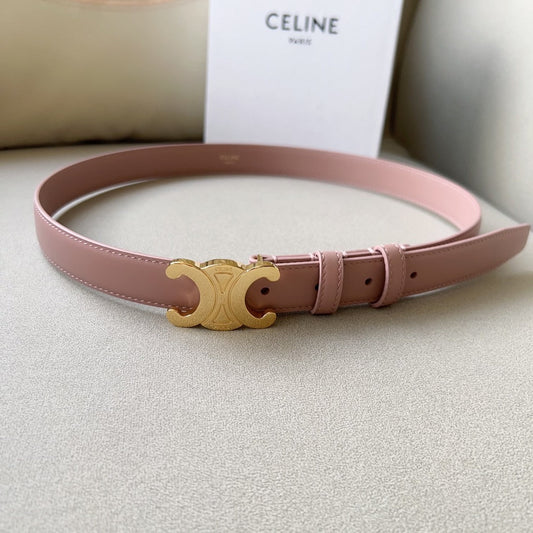 CL MEDIUM 25 MM TRIOMPHE BELT IN PEACHY PINK LEATHER GOLD HARDWARE