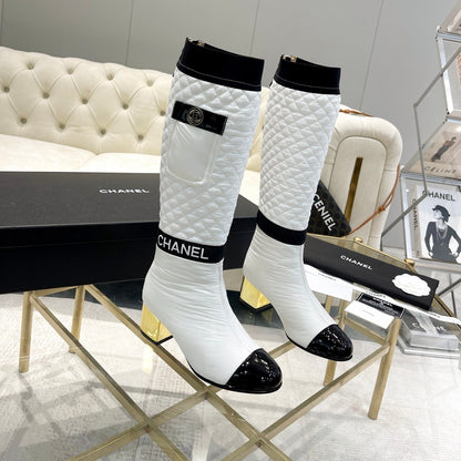 CC 26S Pocket Quilted Jumping Boots 5.5cm White Nylon Fabric 117694