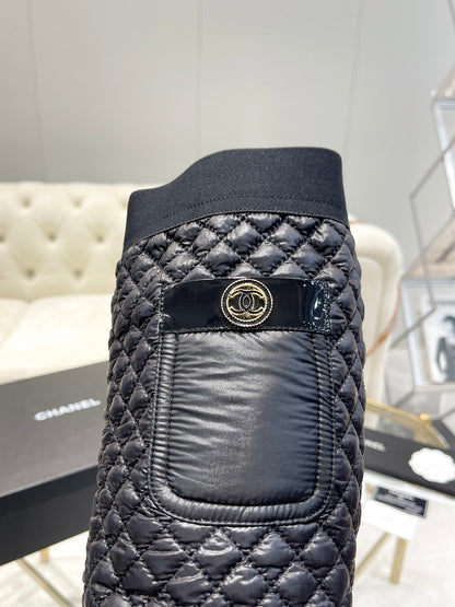 CC 26S Pocket Quilted Jumping Boots 5.5cm Black Nylon Fabric 117695