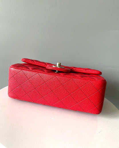 MINI RECTANGLE FLAP BAG 20CM RED CAVIAR SILVER HARDWARE