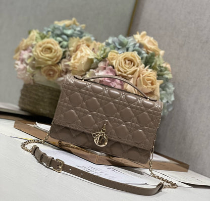 MY CD 24 TOP HANDLE BAG DARK BROWN LAMBSKIN