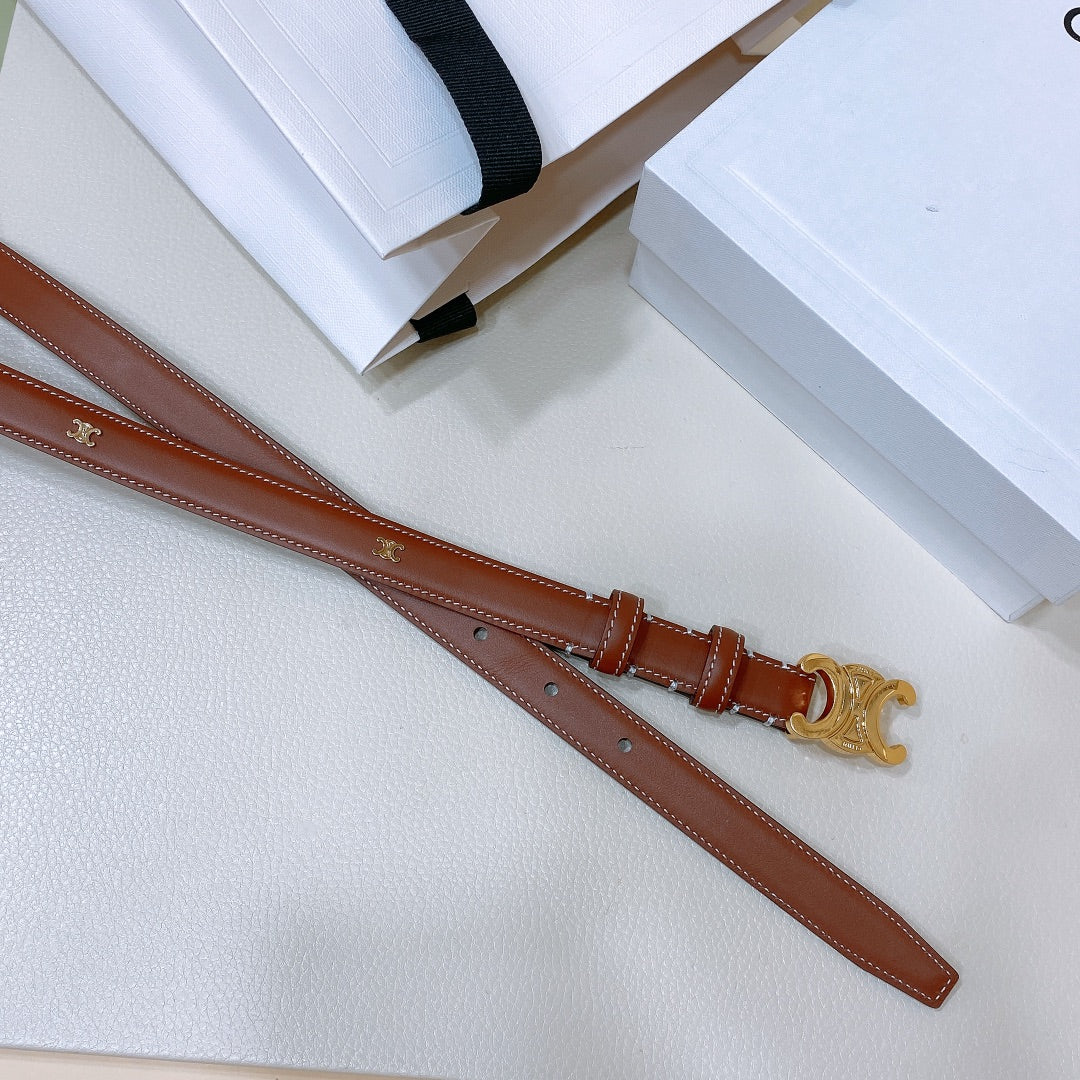 CEL 18mm Gold Triomphe Belt Brown Cowhide 176686