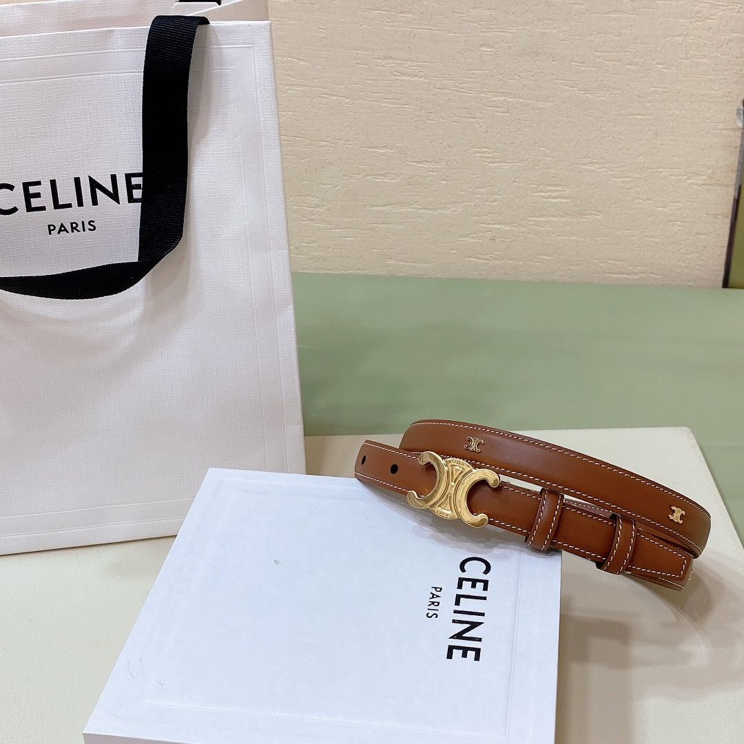 CEL 18mm Gold Triomphe Belt Brown Cowhide 176686