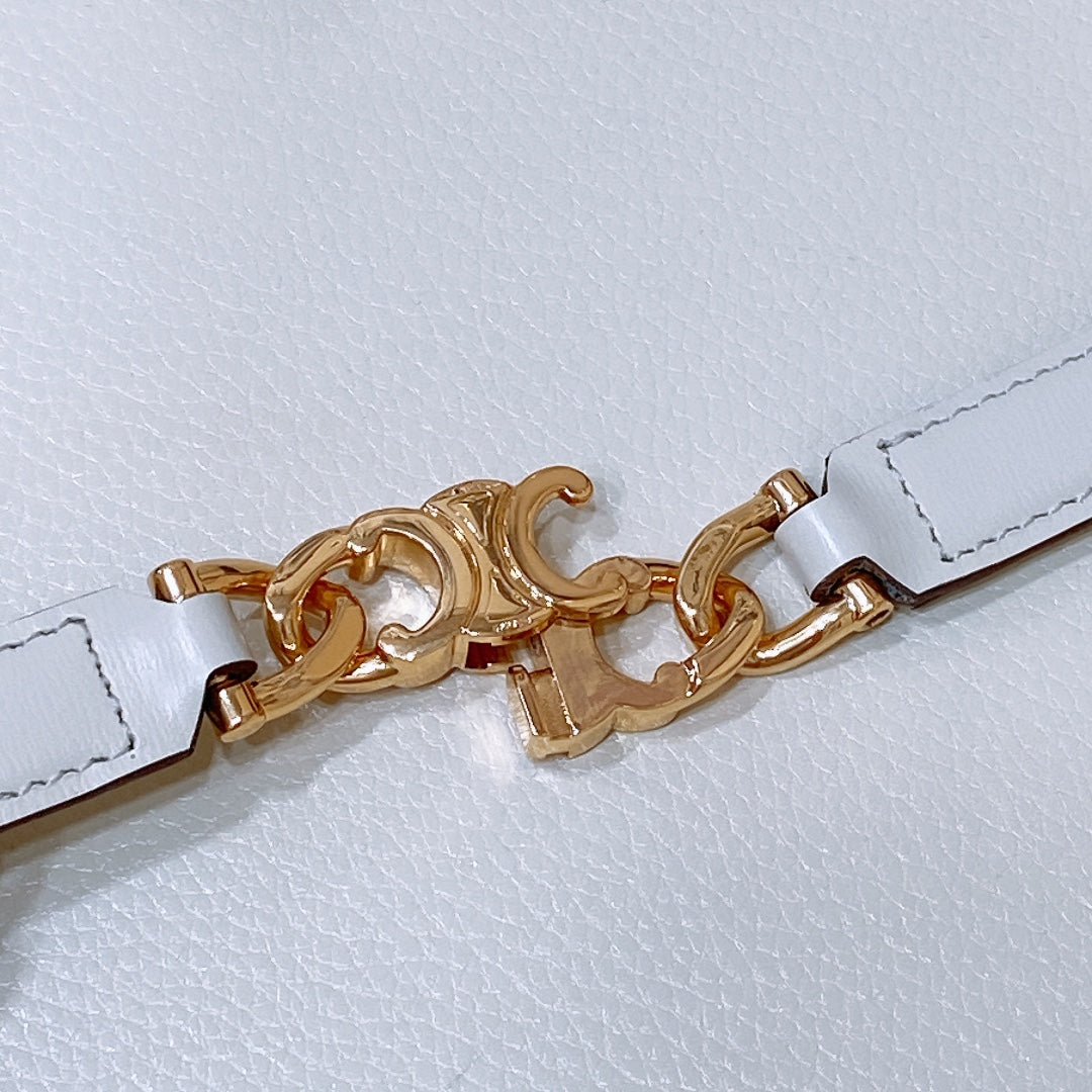 CL SMALL 18 MM GOURMETTE TRIOMPHE ADJUSTABLE BELT IN WHITE LEATHER GOLD HARDWARE