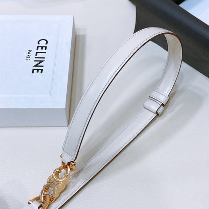 CL SMALL 18 MM GOURMETTE TRIOMPHE ADJUSTABLE BELT IN WHITE LEATHER GOLD HARDWARE