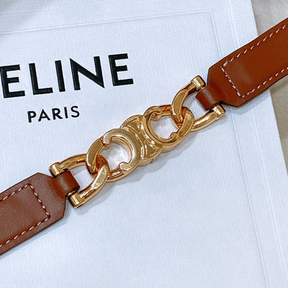 CL SMALL 18 MM GOURMETTE TRIOMPHE ADJUSTABLE BELT IN BRONZE BROWN LEATHER GOLD HARDWARE