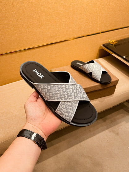 CD Alias Men’s Sandals Black White Oblique Jacquard Cotton Calfskin 920441