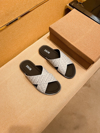 CD Alias Men’s Sandals Black White Oblique Jacquard Cotton Calfskin 920441