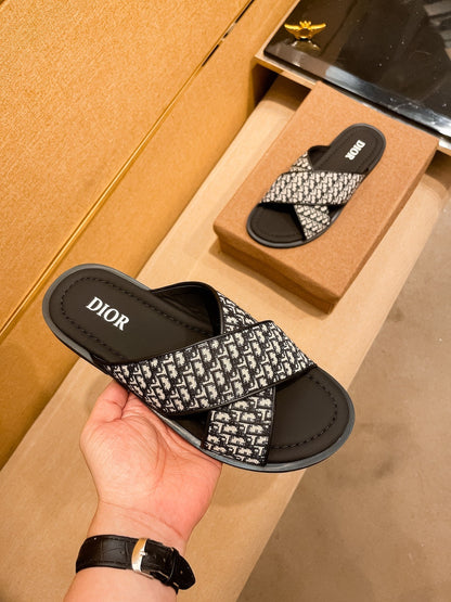 CD Alias Men’s Sandals Black Oblique Jacquard Calfskin 920442