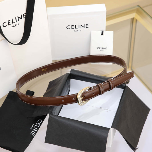 CL MEDIUM 25 MM MARCO BELT WITH STRASS IN CHOCOLATE BROWN CALFSKIN GOLD HARDWARE