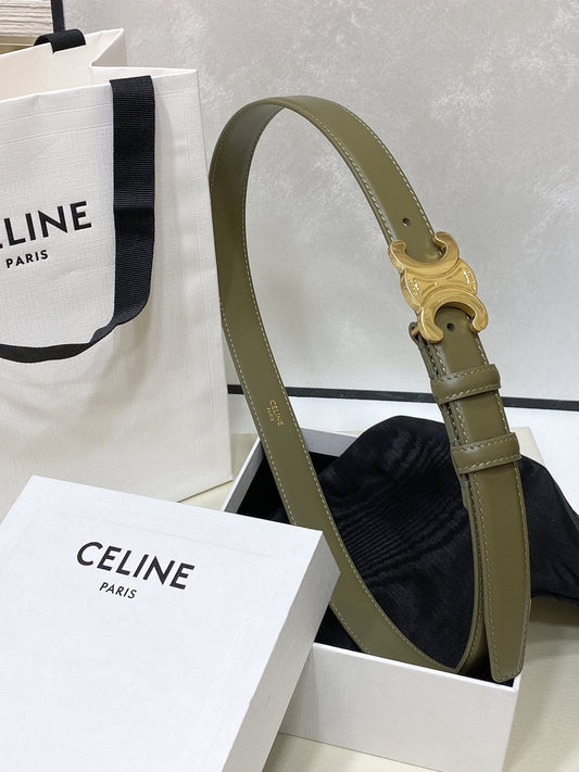 CEL 25mm Medium Triomphe Belt in Taurillon Dark Green Leather 175194