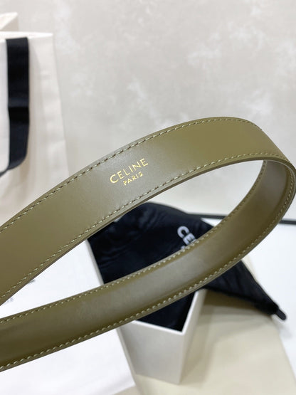 CEL 25mm Medium Triomphe Belt in Taurillon Dark Green Leather 175194