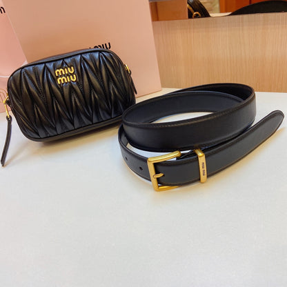 miu black belt 30mm with matelasse pouch
