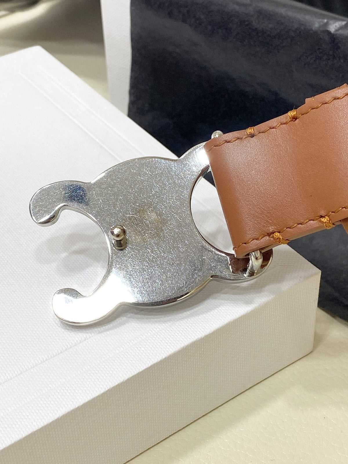 CEL Silver Buckle Belt 30mm Brown Calfskin 176407