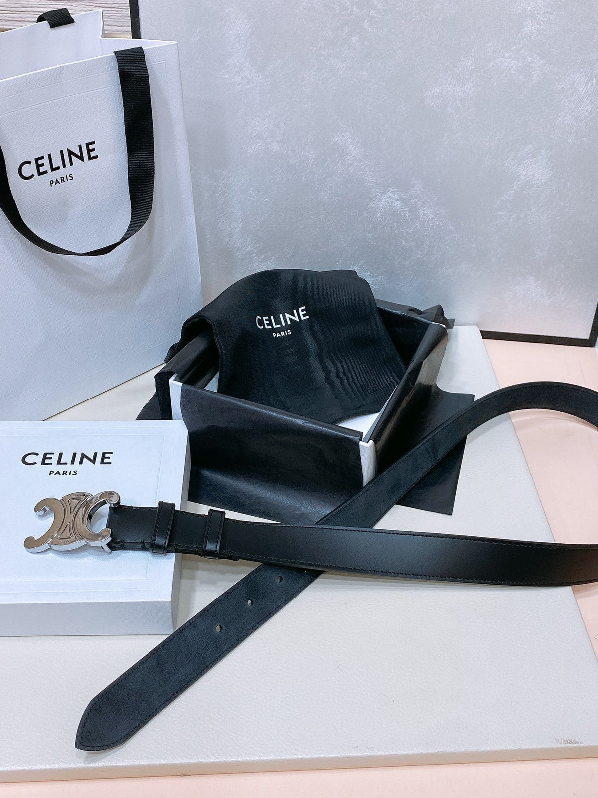 CEL Silver Buckle Belt 30mm Black Calfskin 176404
