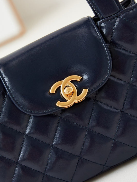 cc 24a nano 19cm kelly shopper bag navy blue lambskin