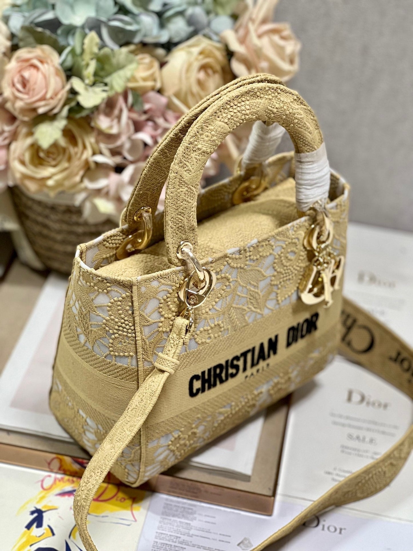 CD Mesh Apricot 24 Lady Dior Bag Canvas 336673