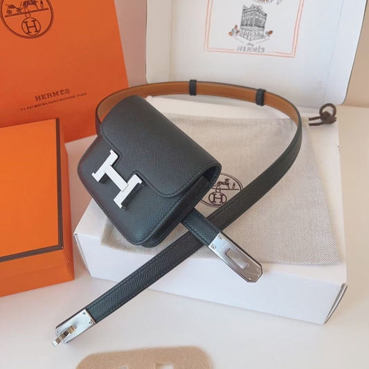 hm kelly belt 18mm with constance slim black epsom silver hardware